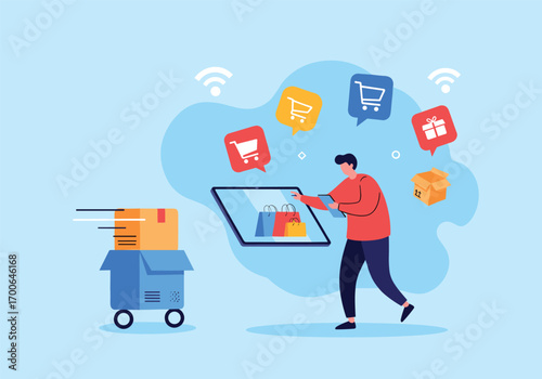 Online shopping experience with digital payment and fast delivery services