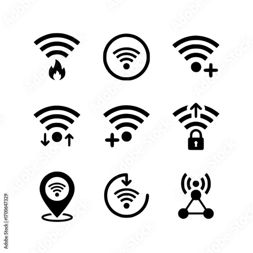 Wi-Fi and Wireless Network Signal Icons Set