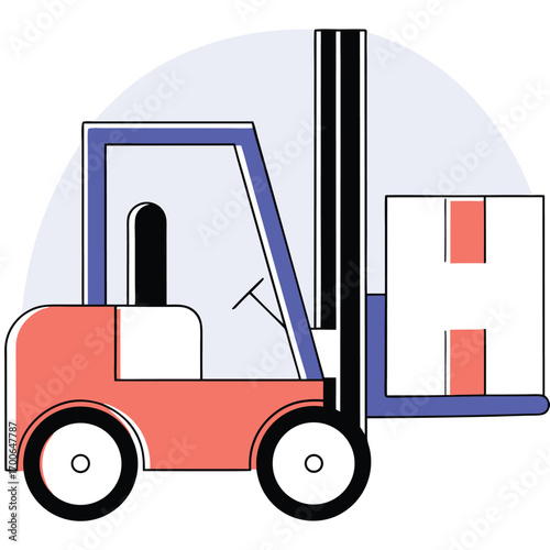 Red forklift lifting a box with coral and blue accents on a white background cargo logistics