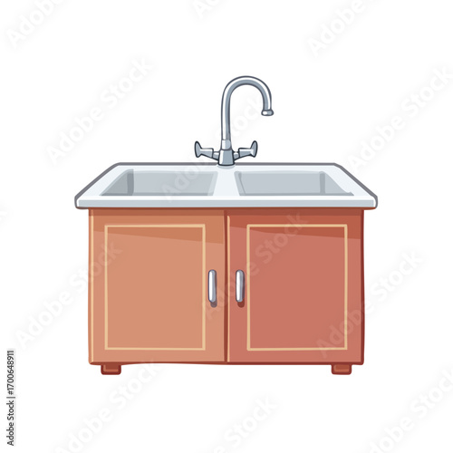 A clean, simple illustration of a classic bathroom sink with a cabinet
