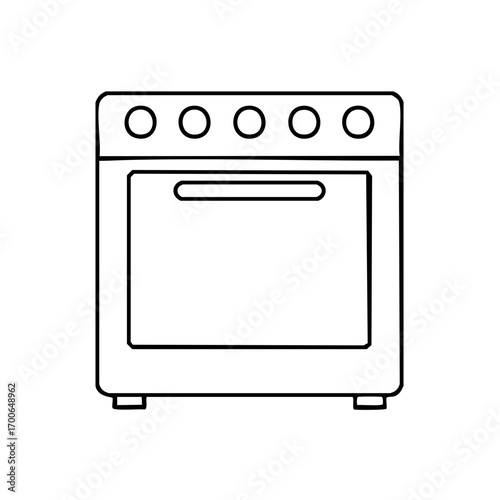 A detailed illustration of an oven featuring a simple, clean design, ideal for culinary and kitchen-related visuals. The oven includes burner elements