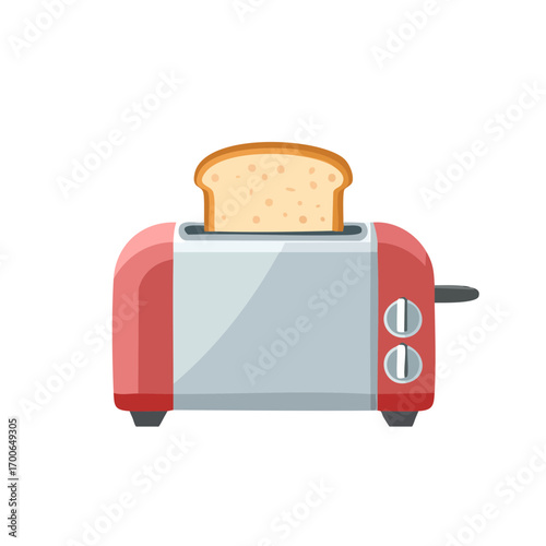 A cartoon toaster with a slice of toast popping up, perfect for breakfast and quick meals.