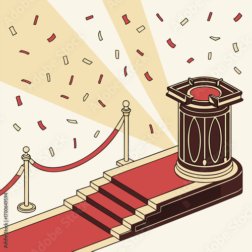 Red carpet illustration with red and white background vector design for VIP event and luxury entrance