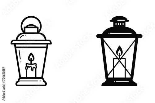 Candle lantern vector icon set black color and white background 2