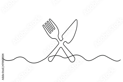Knife and Fork icon continuous one line drawing and minimalist style isolate outline vector illustration