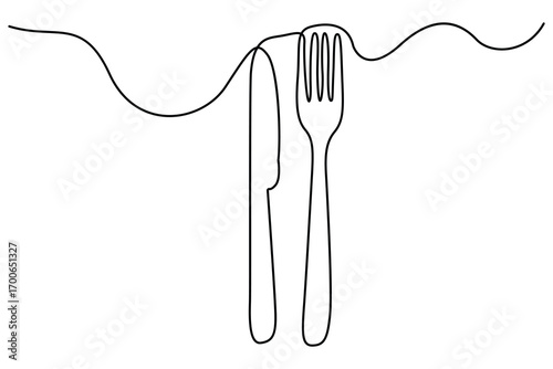 Knife and Fork icon continuous one line drawing and minimalist style isolate outline vector illustration