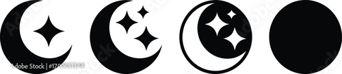 Stylized Crescent Moon Phases Illustration Showing Moon Growing From First Visibility to New Moon Depicting Lunar Progression and Cycle