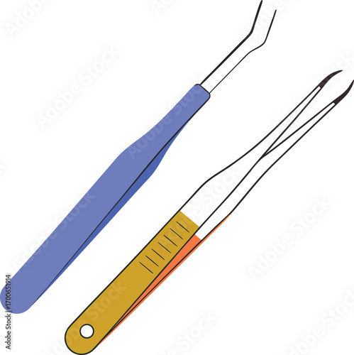 Stylish Cuticle Pusher and Tweezers: Modern Line Art Illustration for Manicure, Pedicure, or Beauty Blogs.