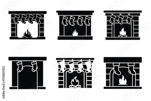 Fireplace with stockings vector icon black color and white background