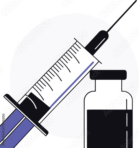 Modern Syringe and Vaccine Vial: Medical Illustration, Flat Design, Healthcare Concept