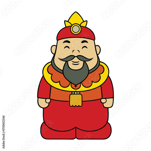 A vibrant depiction of the Chinese God of Wealth, holding gold ingots and symbols of prosperity, dressed in traditional robes, bringing fortune and abundance.
