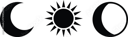 Celestial Harmony A Symbolic Representation of the Moon Sun and Crescent Phases Evoking Mysticism and Astrological Significance in a Clean Minimalist Design
