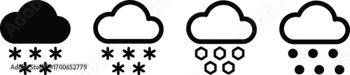 Weather Forecast Icons Showing Snowy, Hail, and Rainy Weather Conditions with Clouds Depicting Various Types of Precipitation and Meteorological Phenomena