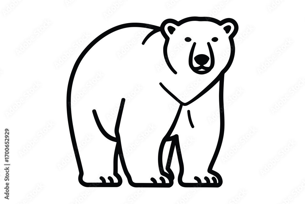 Fototapeta premium Polar bear vector line art icon, black color and white background