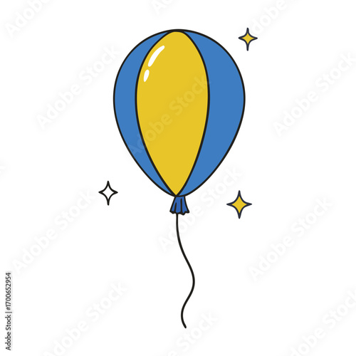 A festive gold and blue balloon floats gracefully, surrounded by sparkling glitter, creating a joyful, celebratory vibe perfect for parties and special occasions.
