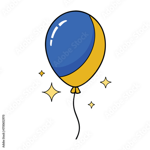 A festive gold and blue balloon floats gracefully, surrounded by sparkling glitter, creating a joyful, celebratory vibe perfect for parties and special occasions.
