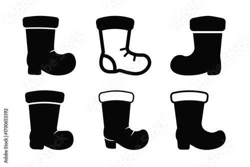 Santa boot vector icon black color and white background