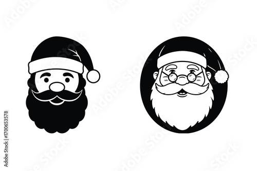 Santa Claus face vector icon, black color and white background 