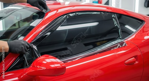 Professional Automotive Window Tinting Service For Red Sports Car Exterior Detail