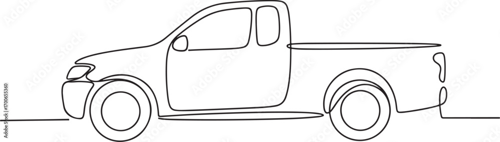 Obraz premium Side profile of a pickup truck in a minimalist continuous one line drawing style