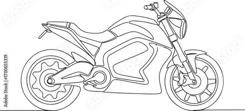 Modern electric motorcycle continuous line art illustration A sleek futuristic motorbike sketch in a side profile view