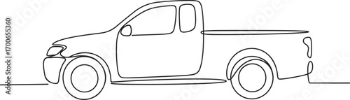 Side profile of a pickup truck in a minimalist continuous one line drawing style
