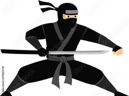black white ninja character logo design cartoon