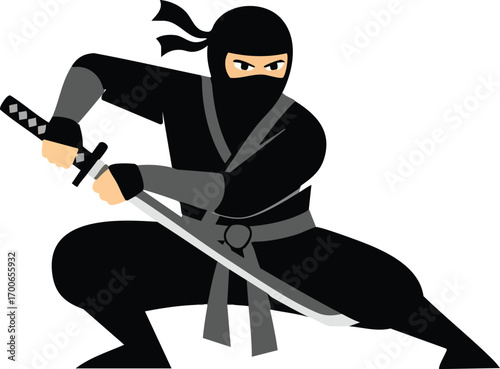 black white ninja character logo design cartoon