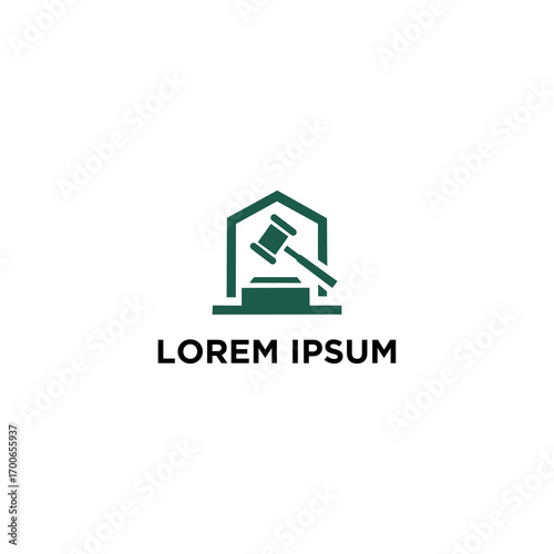 A green logo featuring a gavel inside a house-shaped frame, symbolizing legal or real estate.