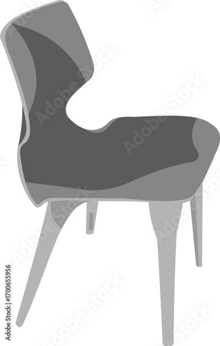 Minimalist grey chair illustration on a white background with a curved backrest—ideal for interior design, home decor, and graphic projects.