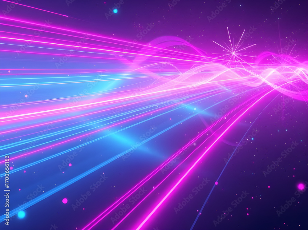 Obraz premium Futuristic Neon Light Trails Background–Abstract Digital Glow in Blue and Pink Colors