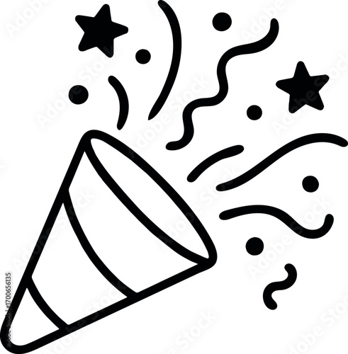 Exploding party popper releasing stars confetti streamers celebration fun