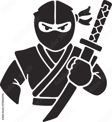 black white ninja character logo design cartoon