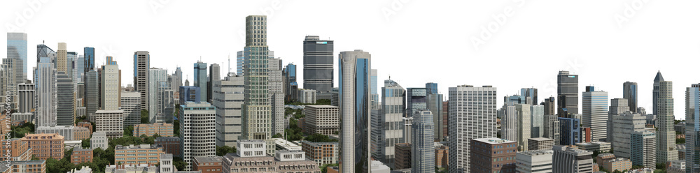 Fototapeta premium Title: 3D render panoramic view of a city on a transparent background