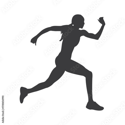 Silhouette of a Runner: A dynamic silhouette captures the fluid motion and determination of a female runner, poised in full stride against the bright, conveying both strength and grace.