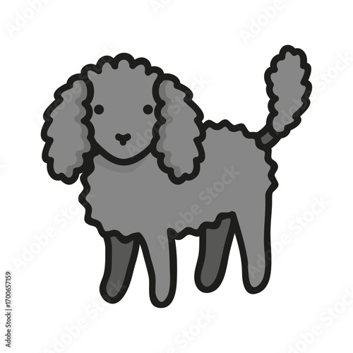 Playful Poodle: A charming hand-drawn illustration captures a playful poodle, its distinctive curled coat and alert stance.