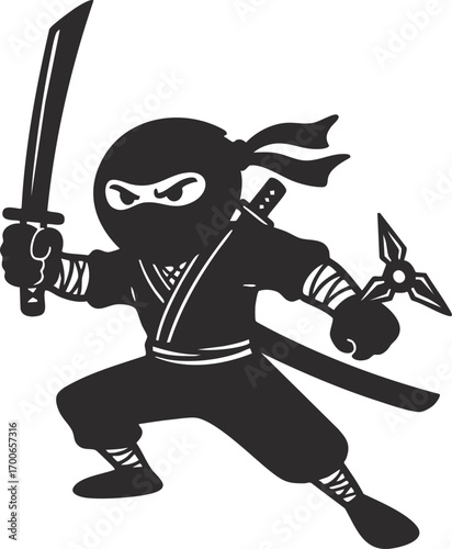 black white ninja character logo design cartoon