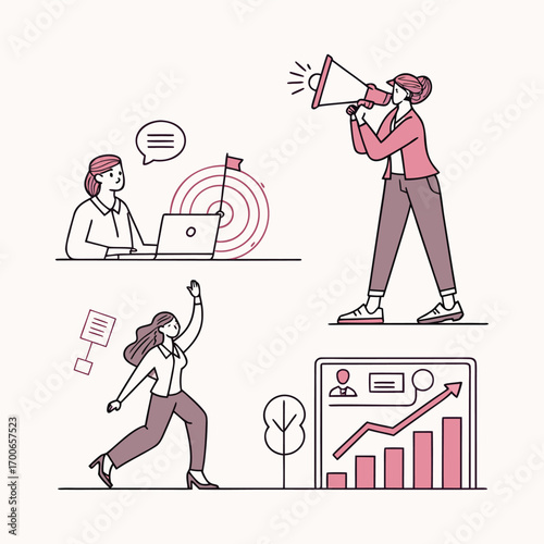 Creative Promotion Set — Isolated Illustrations of Branding, Content, and Analytics