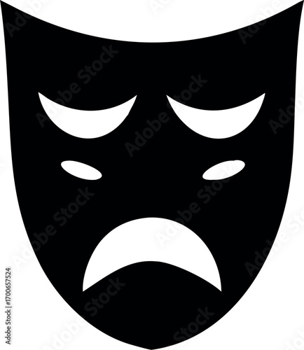 Theater face mask icon shadow, emotion actor comedy and drama symbol, festival sign vector