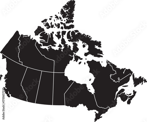 Detailed vector map of Canada for geography lessons or travel brochures in elegant black and white