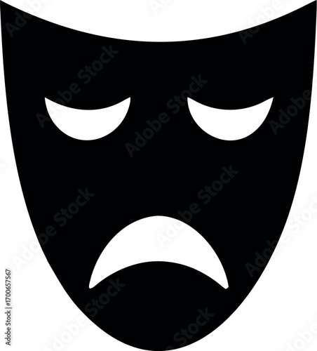 Theater face mask icon shadow, emotion actor comedy and drama symbol, festival sign vector