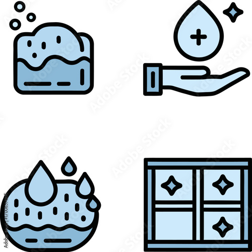 Hygiene and cleaning icons for personal care and home maintenance
