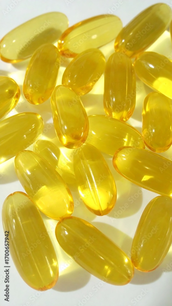 Fototapeta premium Yellow capsules on white background (1)