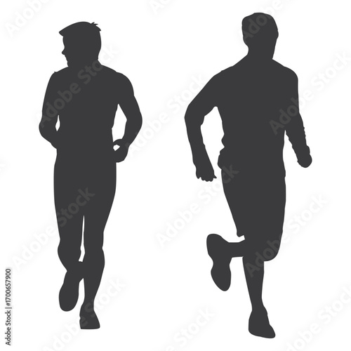 Silhouette of Runners: A pair of athletes, their forms defined against the space, captured in dynamic silhouettes mid-stride, embodies the spirit of motion.