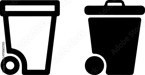 Outline and solid icons of wheeled trash cans