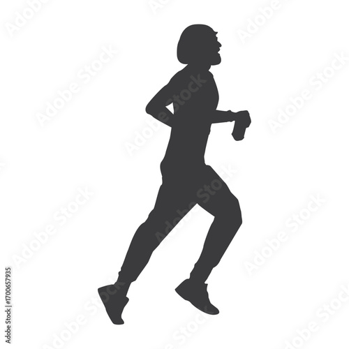 Silhouette of a Runner in Motion: An athlete runs with determined strides, captured in a striking silhouette. The image embodies speed, focus, and the essence of active movement.