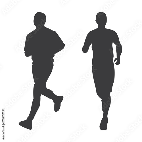 Dynamic Runners Silhouette: Two male silhouettes captured mid-stride, embodying movement and energy, perfect for conveying fitness, endurance, and the spirit of competition.