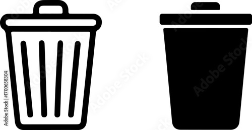 Two trash can icons one outline one solid black