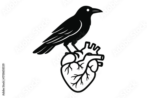 Vector Illustration of Crow on Heart Icon