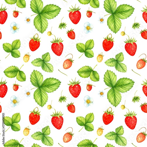 Watercolor strawberry pattern on white background